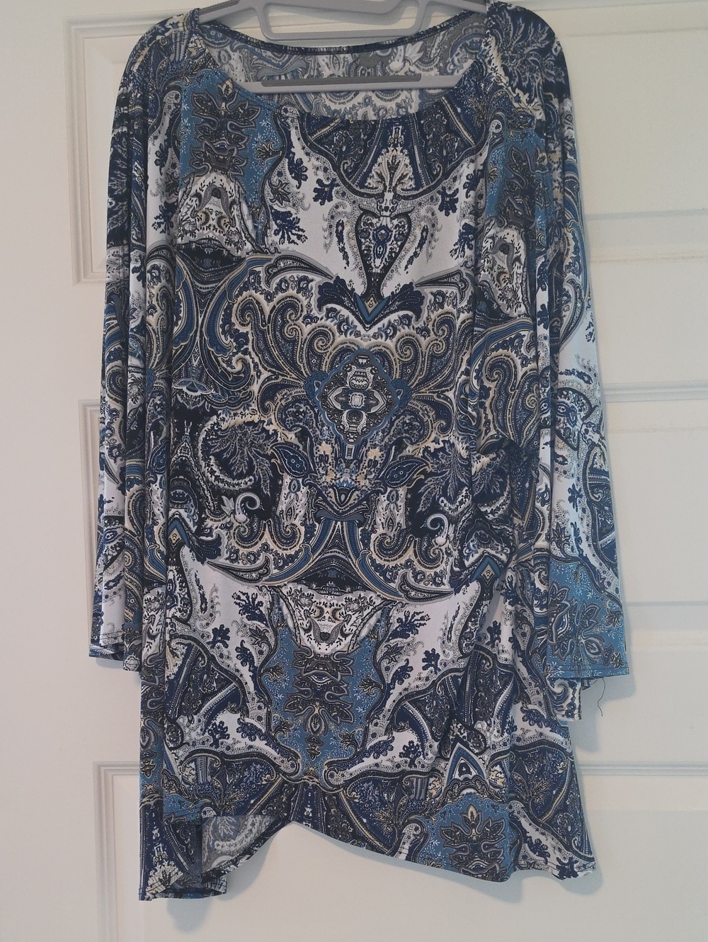 Womens Blue Paisley, Bell Long-Sleeve Tunic Shirt